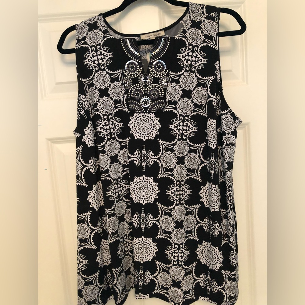 41 Hawthorn Reeny Embelished Split Neck Knit Top Black 2X
